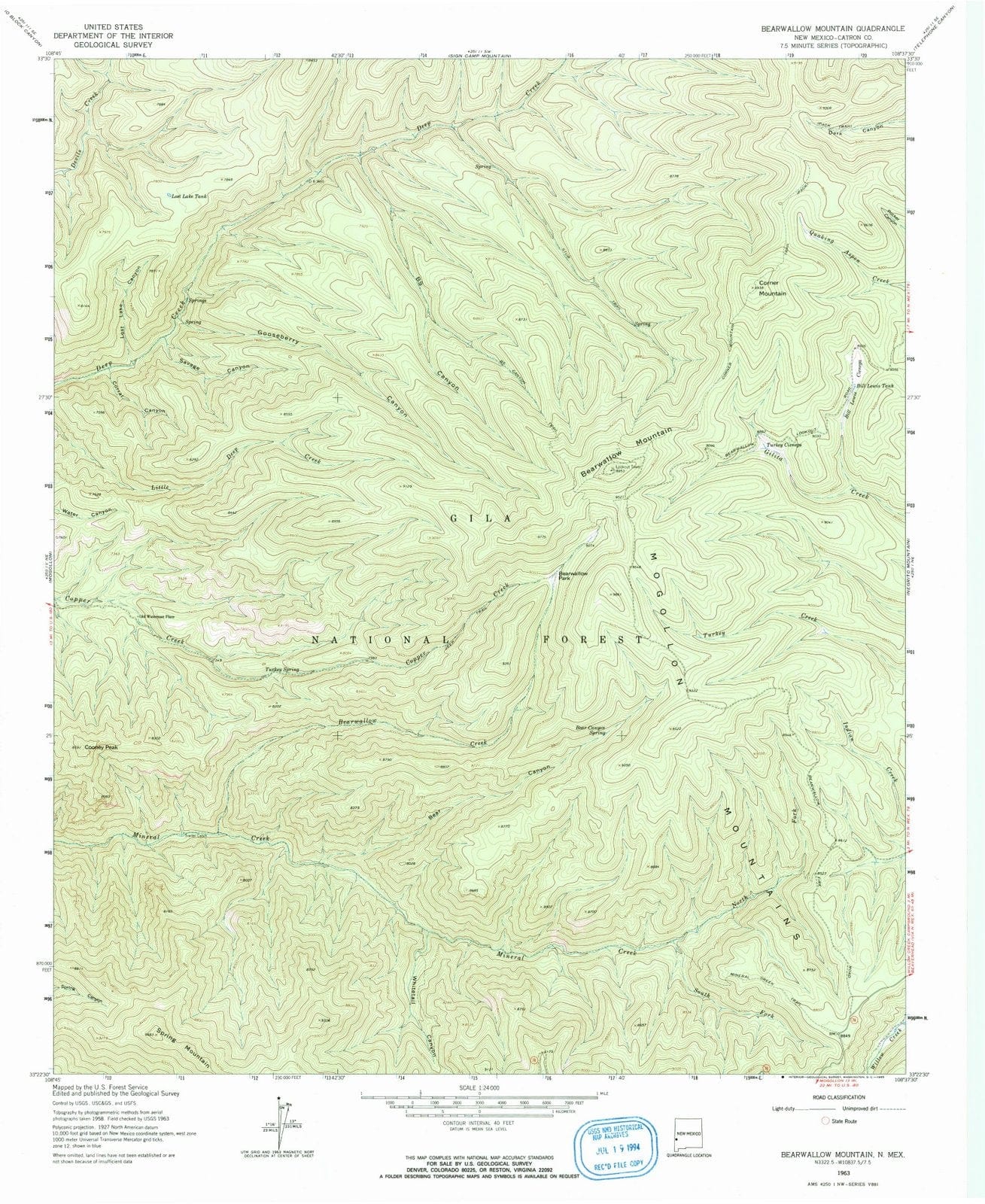 1963 Bearwallow Mountain, NM - New Mexico - USGS Topographic Map