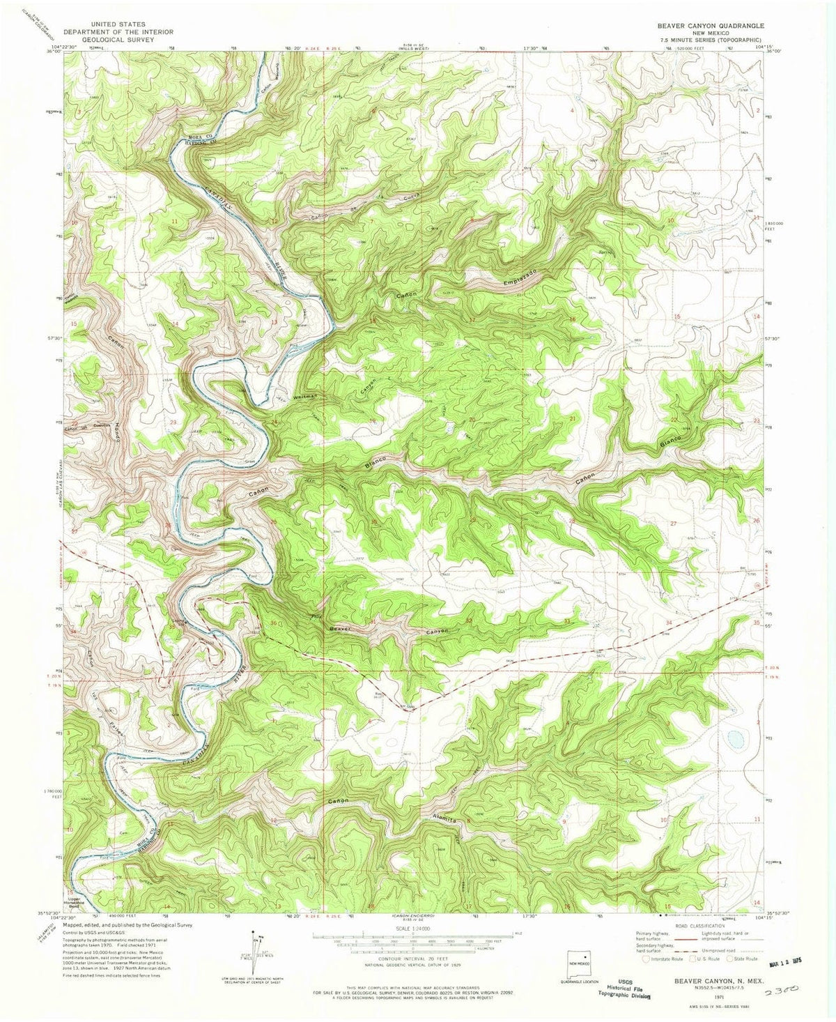1971 Beaver Canyon, NM - New Mexico - USGS Topographic Map