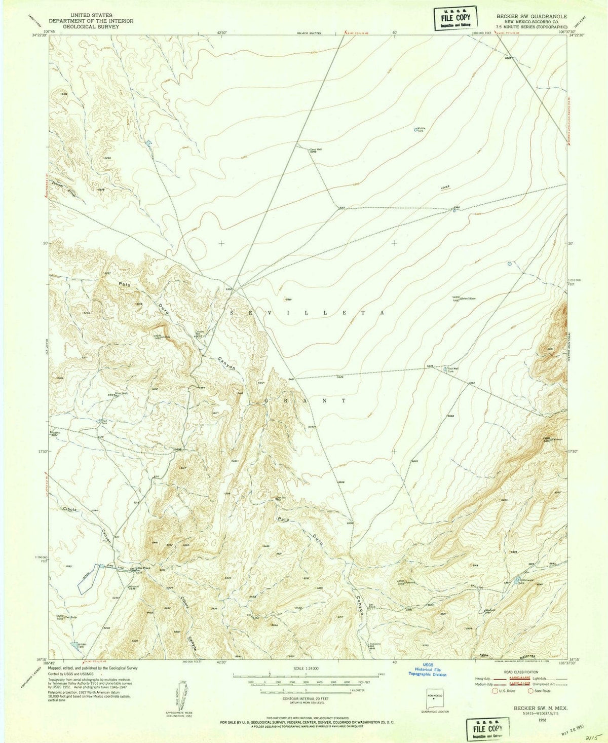 1952 Becker, NM - New Mexico - USGS Topographic Map
