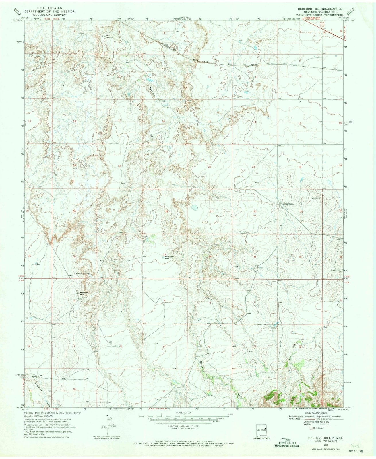 1968 Bedford Hill, NM - New Mexico - USGS Topographic Map