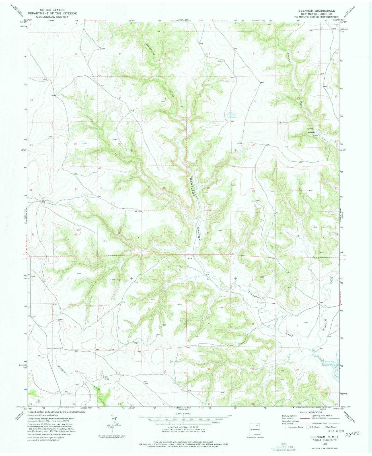 1973 Beenham, NM - New Mexico - USGS Topographic Map