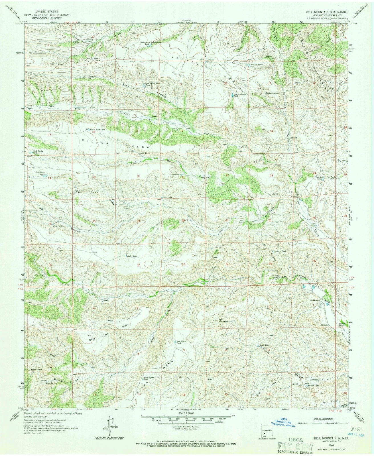 1963 Bell Mountain, NM - New Mexico - USGS Topographic Map