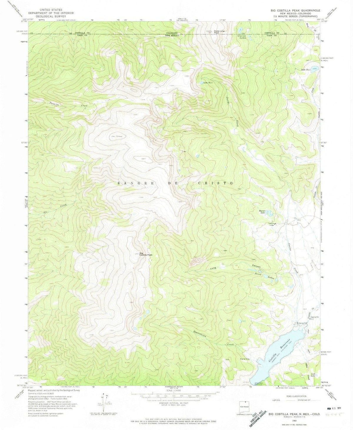 1963 Big Costilla Peak, NM - New Mexico - USGS Topographic Map
