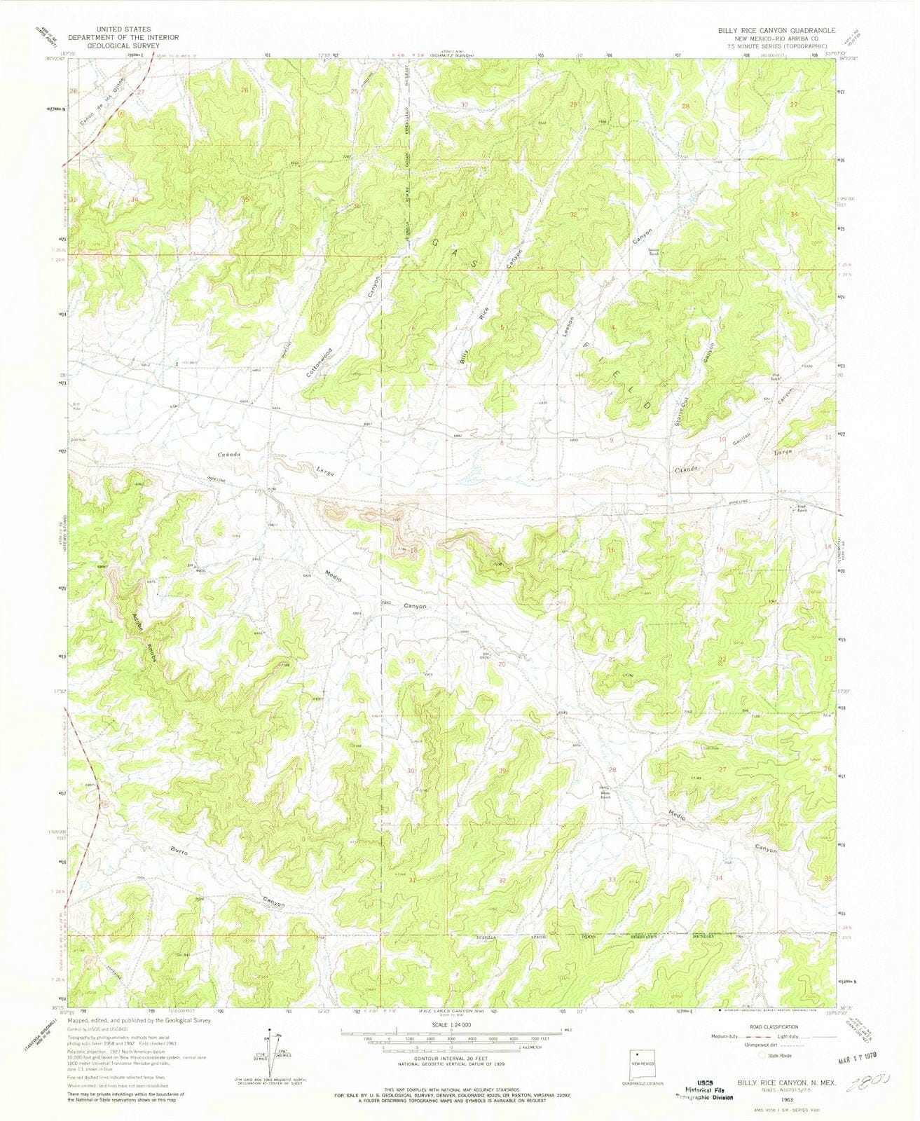 1963 Billy Rice Canyon, NM - New Mexico - USGS Topographic Map