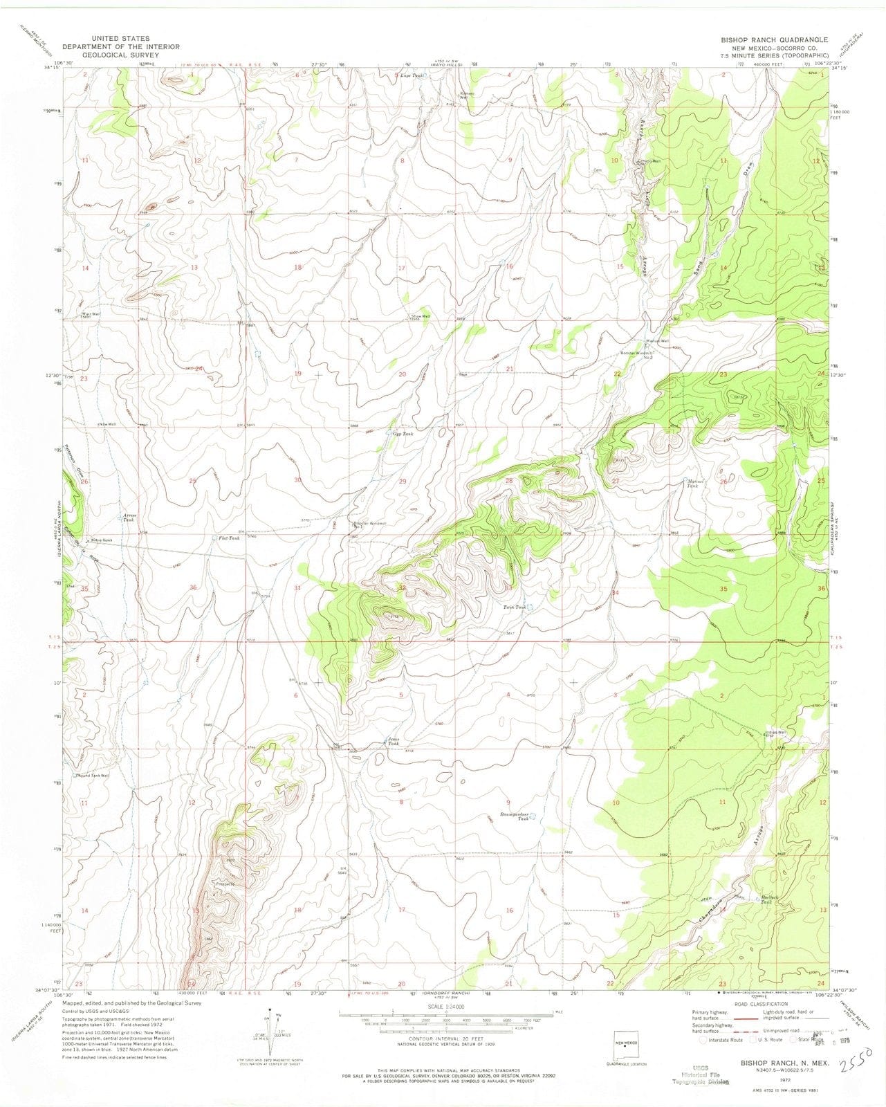 1972 Bishop Ranch, NM - New Mexico - USGS Topographic Map