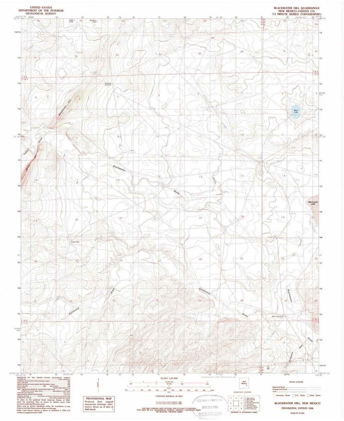 1988 Blackwater, NM - New Mexico - USGS Topographic Map