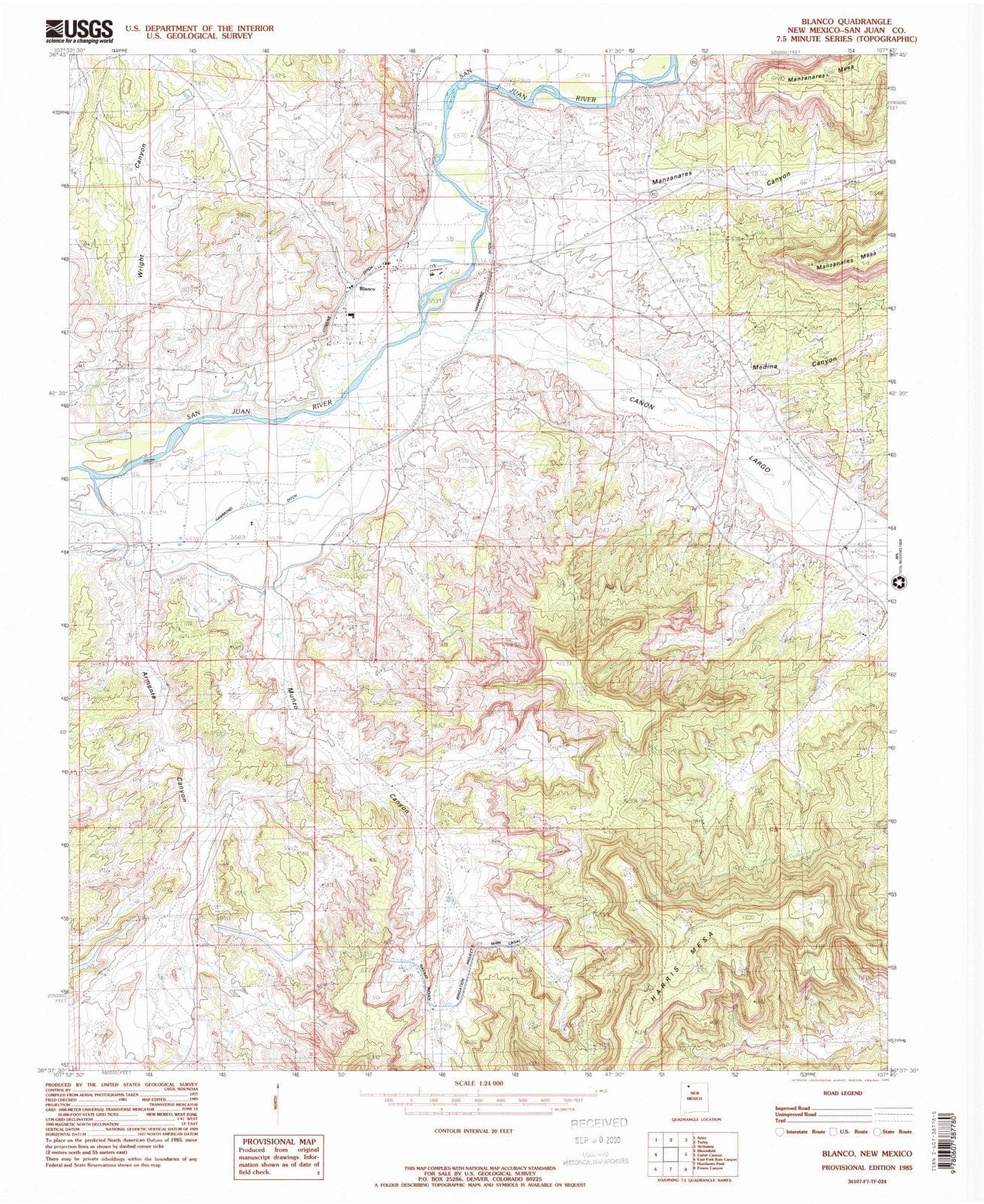1985 Blanco, NM - New Mexico - USGS Topographic Map
