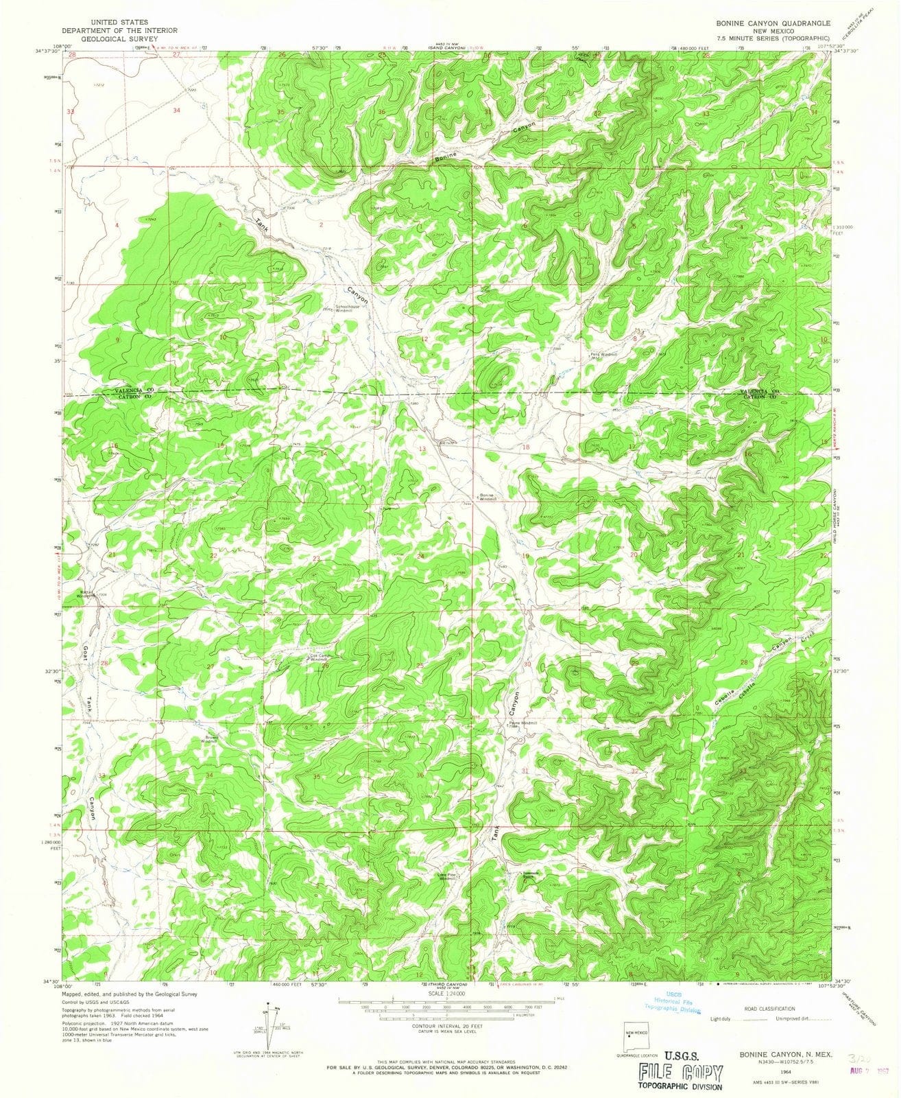 1964 Bonine Canyon, NM - New Mexico - USGS Topographic Map