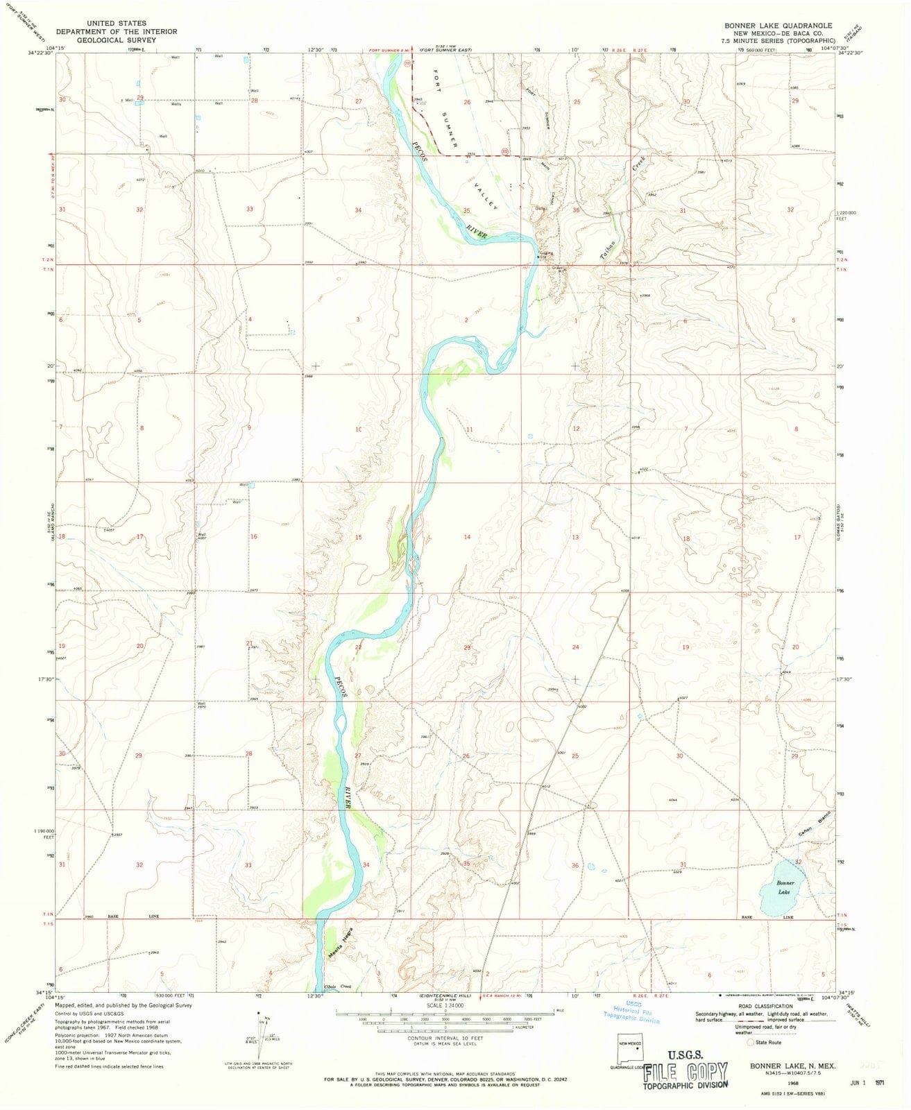 1968 Bonner Lake, NM - New Mexico - USGS Topographic Map