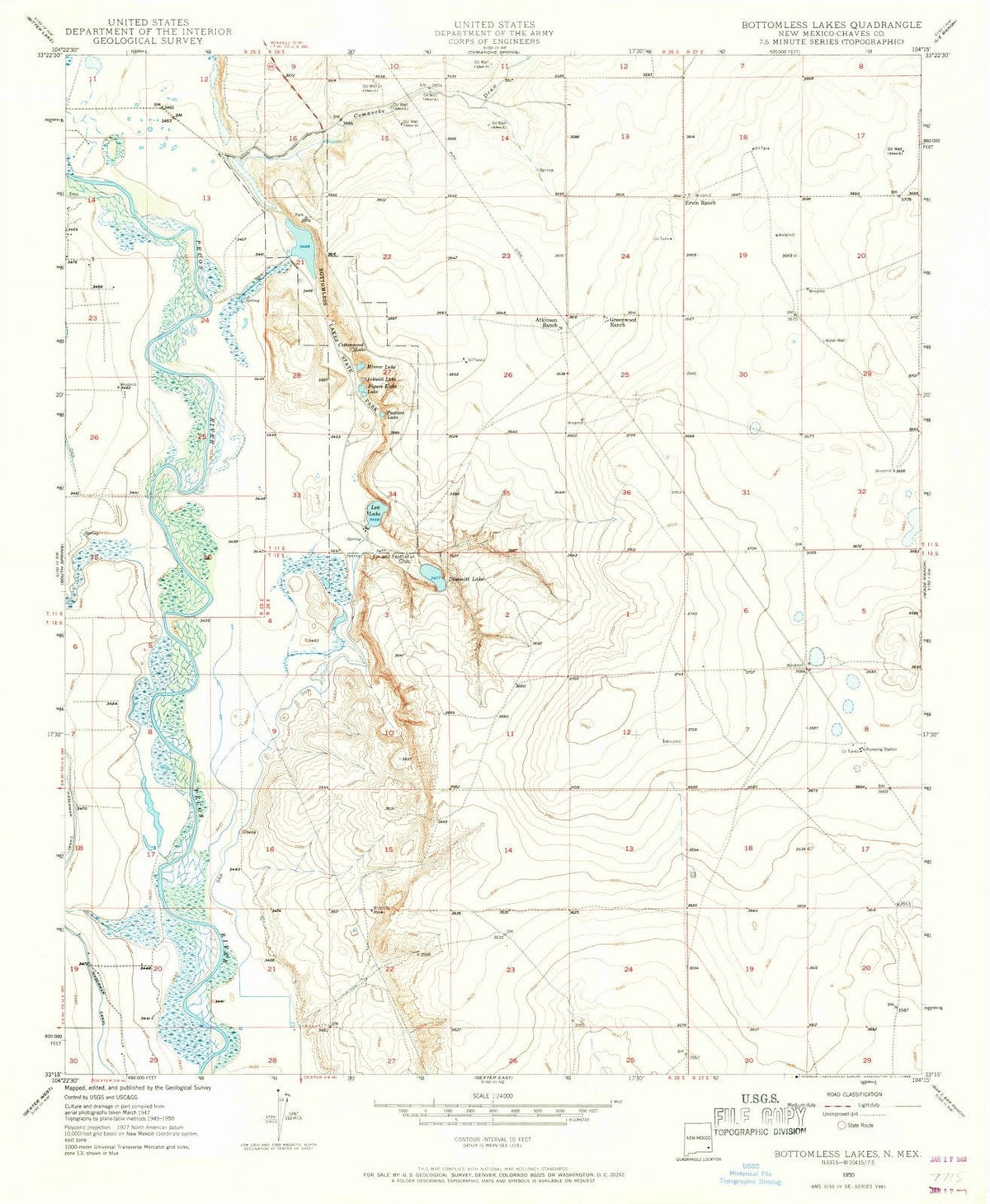 1950 Bottomless Lakes, NM - New Mexico - USGS Topographic Map