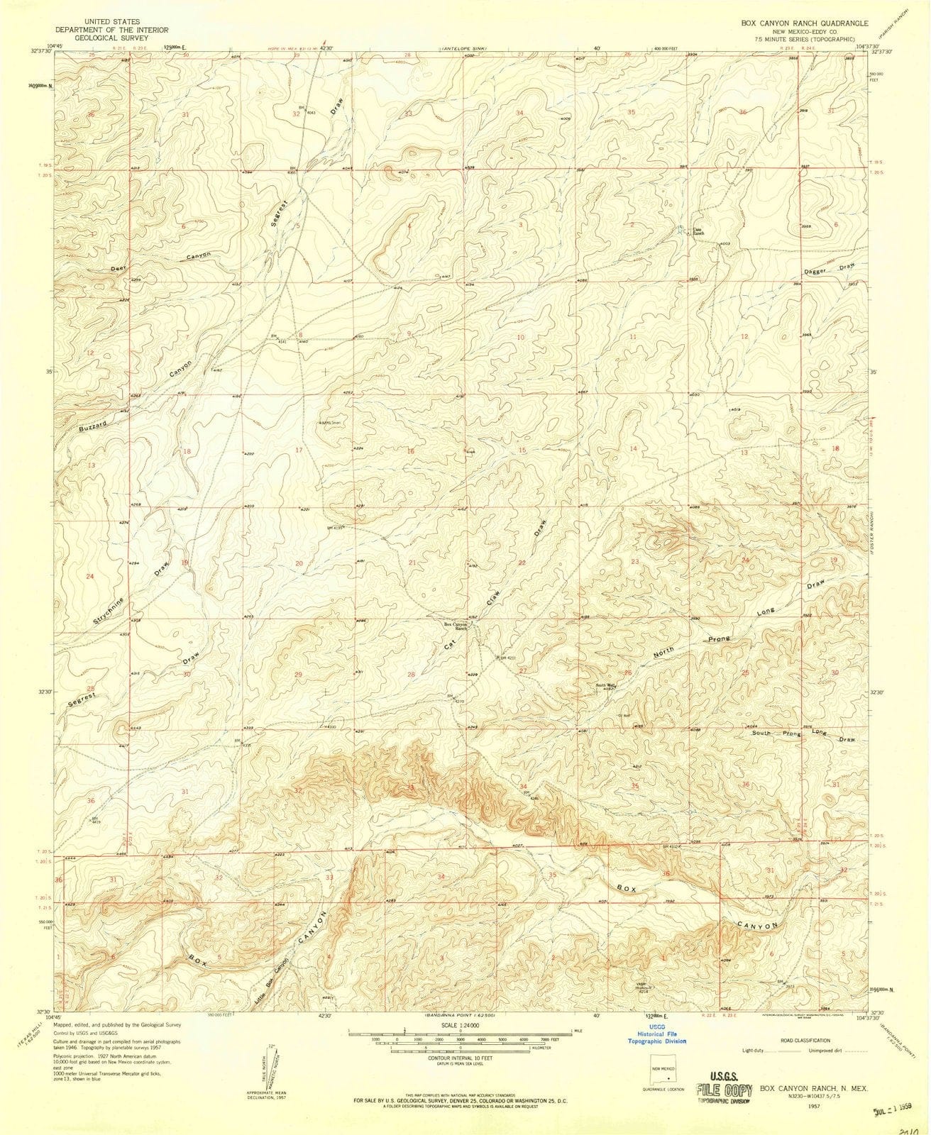 1957 Box Canyon Ranch, NM - New Mexico - USGS Topographic Map