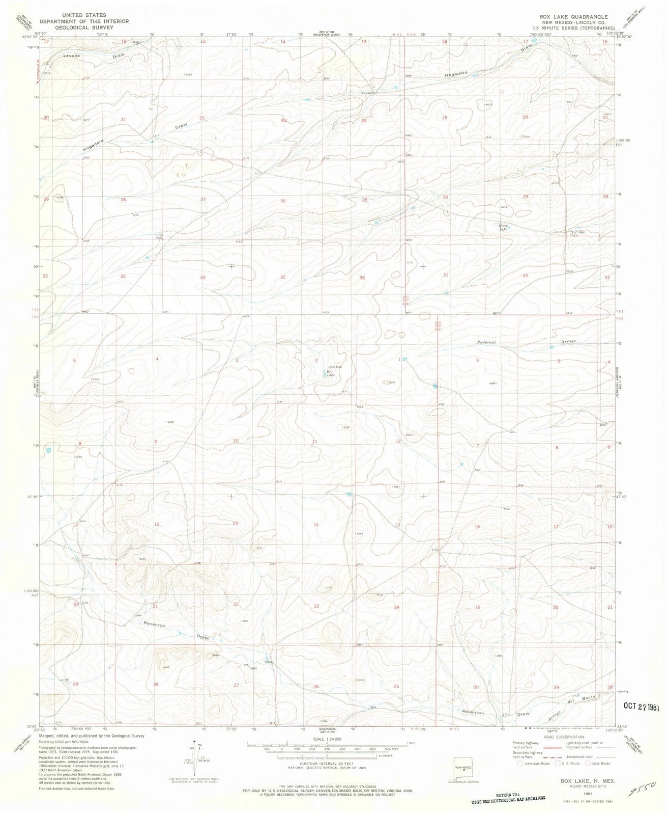 1981 Box Lake, NM - New Mexico - USGS Topographic Map