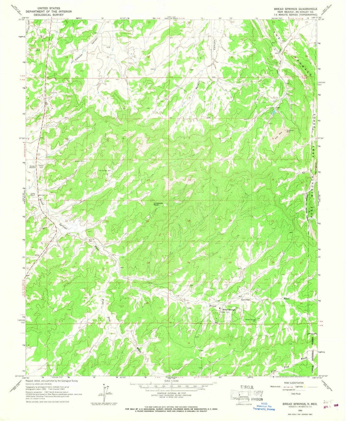 1963 Bread Springs, NM - New Mexico - USGS Topographic Map