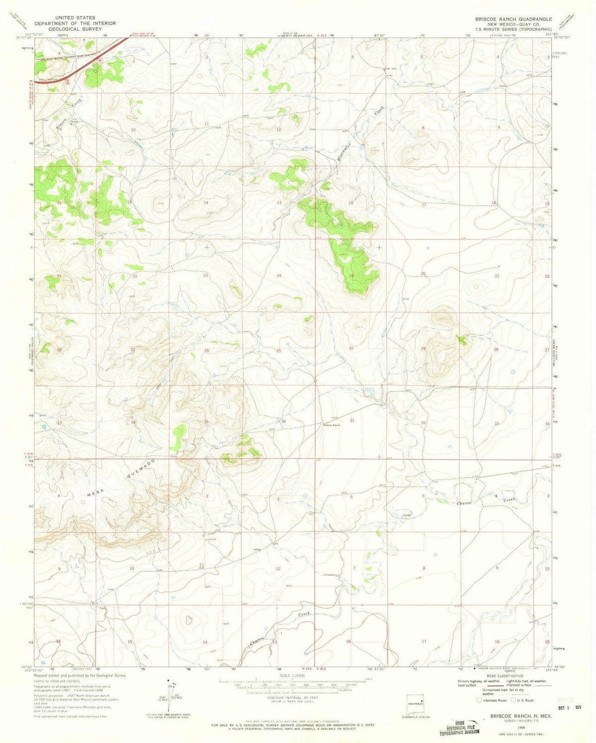 1968 Briscoe Ranch, NM - New Mexico - USGS Topographic Map