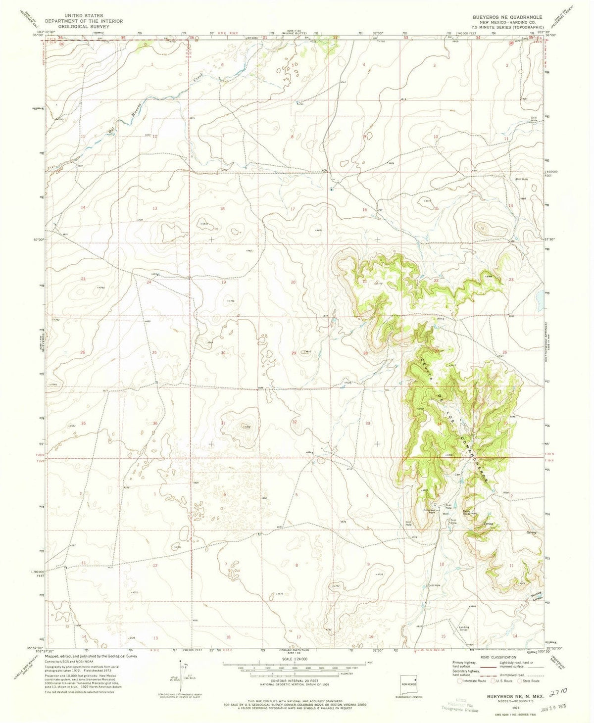 1973 Bueyeros, NM - New Mexico - USGS Topographic Map