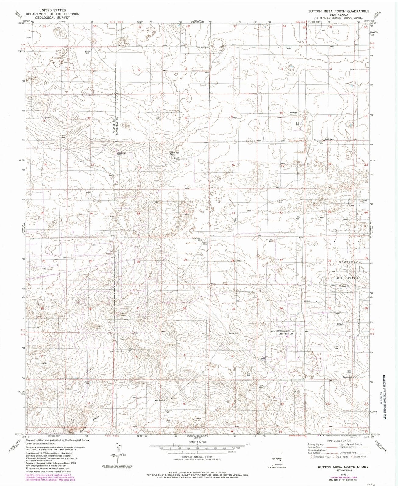1978 Button Mesa North, NM - New Mexico - USGS Topographic Map