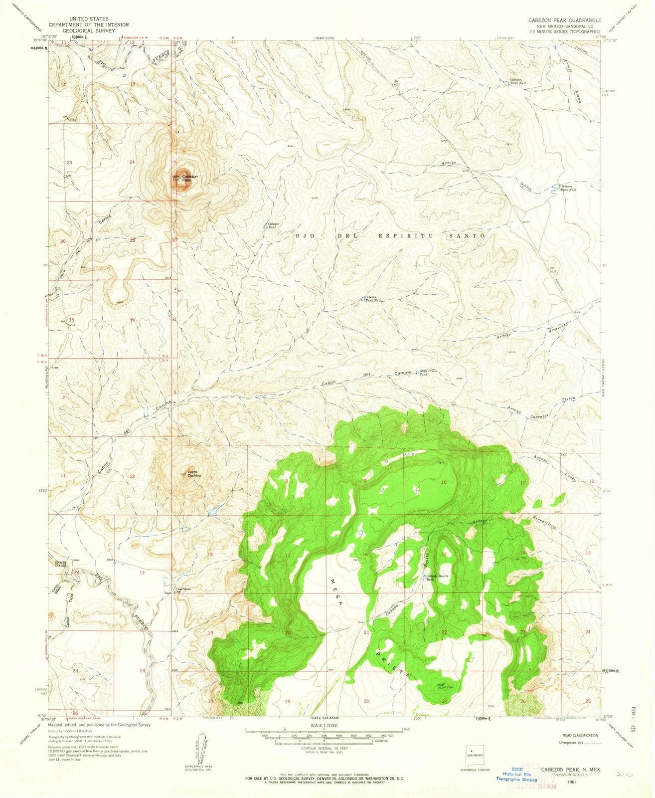 1961 Cabezon Peak, NM - New Mexico - USGS Topographic Map