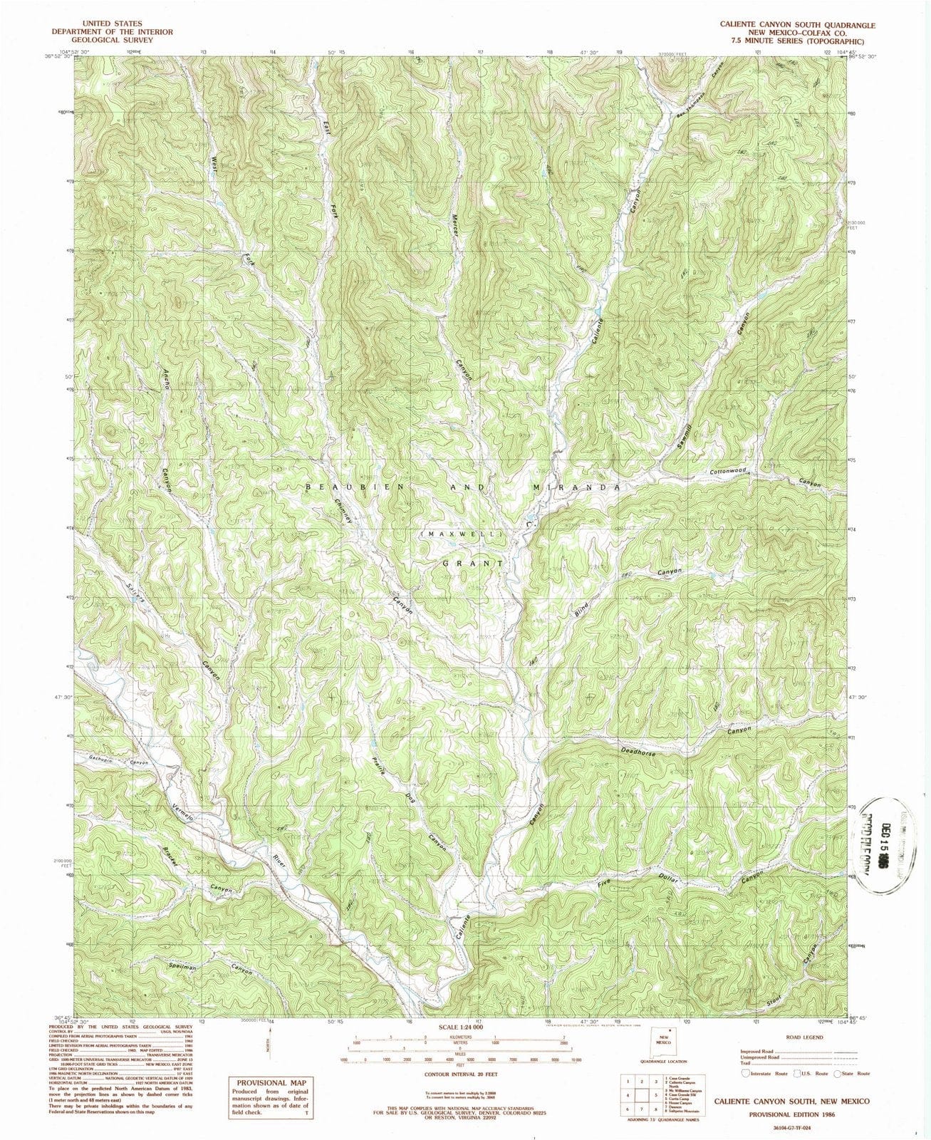 1986 Caliente Canyon South, NM - New Mexico - USGS Topographic Map