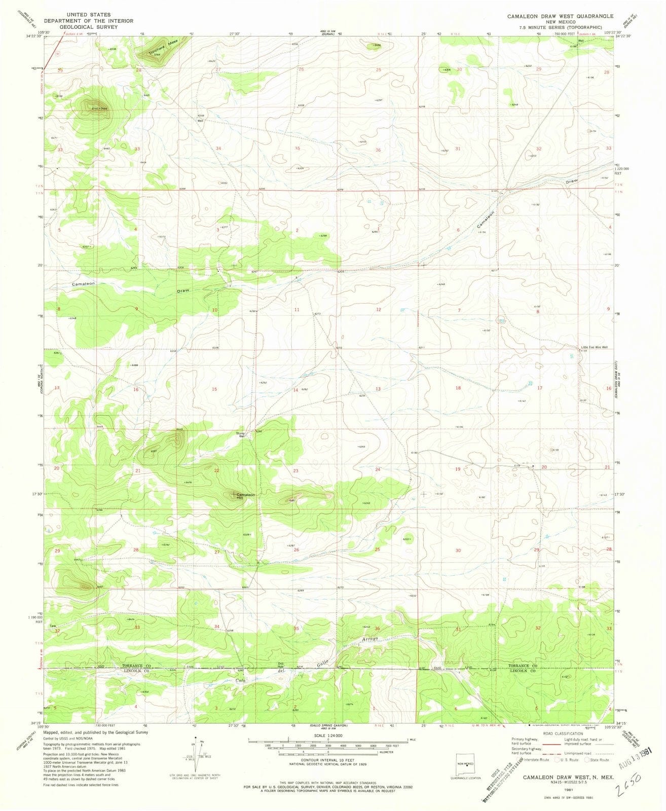 1981 Camaleonraw West, NM - New Mexico - USGS Topographic Map