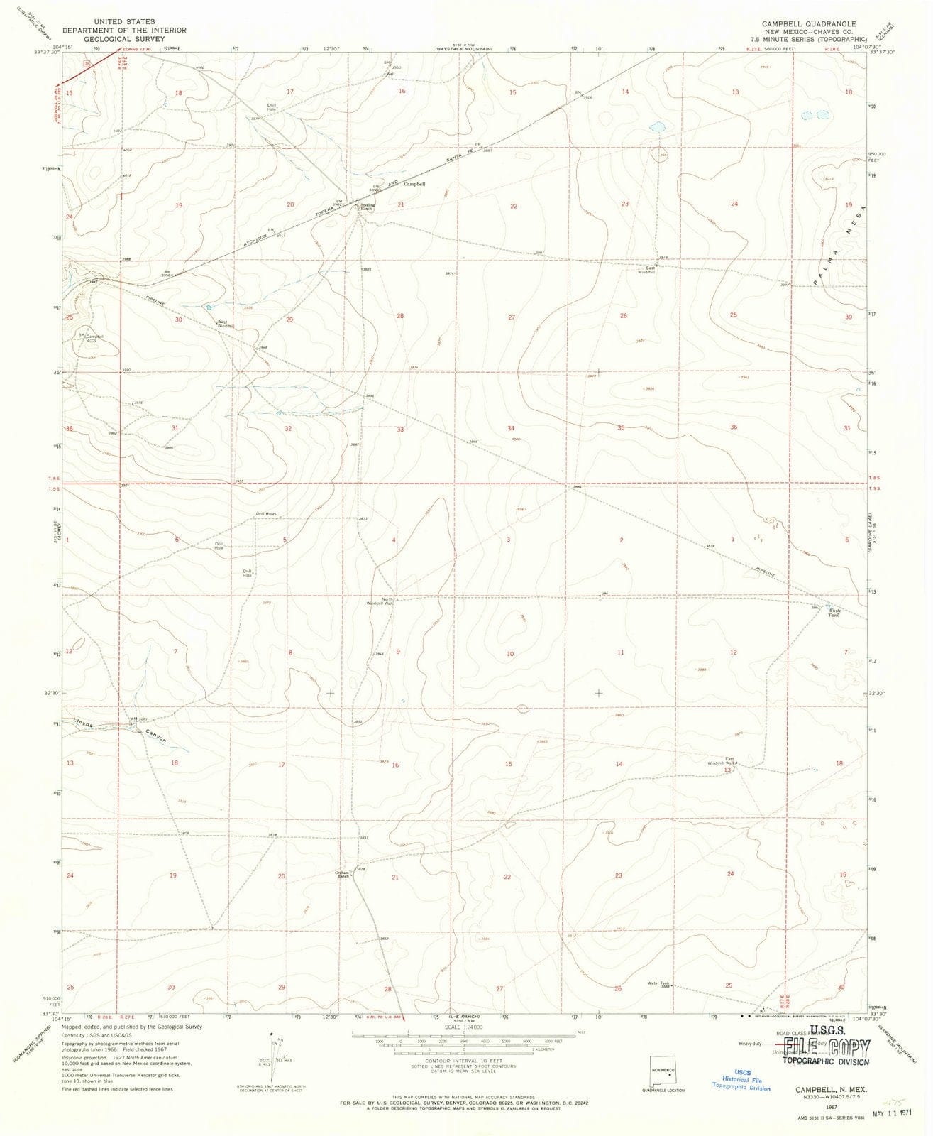 1967 Campbell, NM - New Mexico - USGS Topographic Map