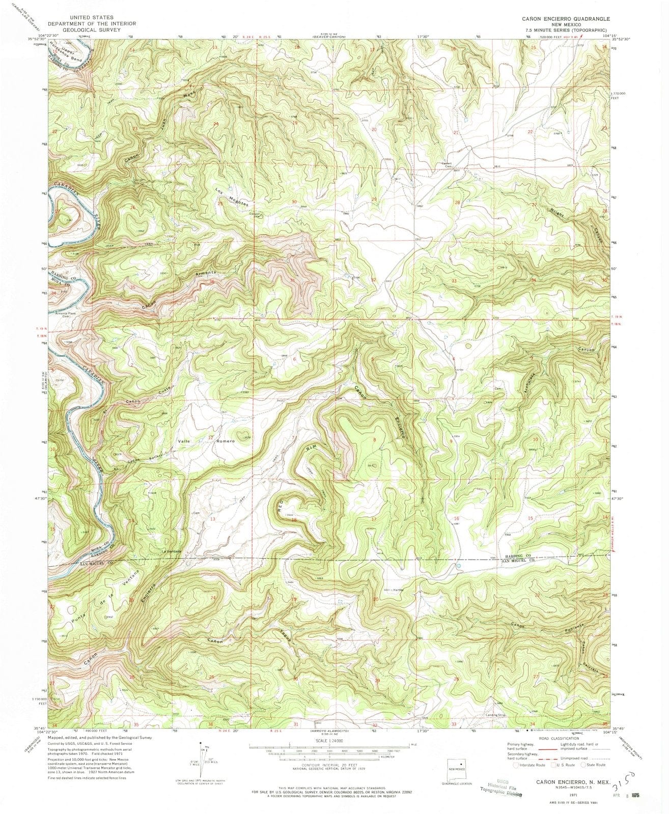 1971 Canon Encierro, NM - New Mexico - USGS Topographic Map