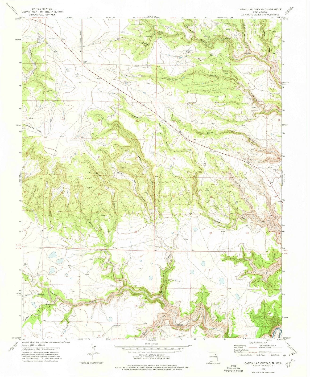 1971 Canon Las Cuevas, NM - New Mexico - USGS Topographic Map