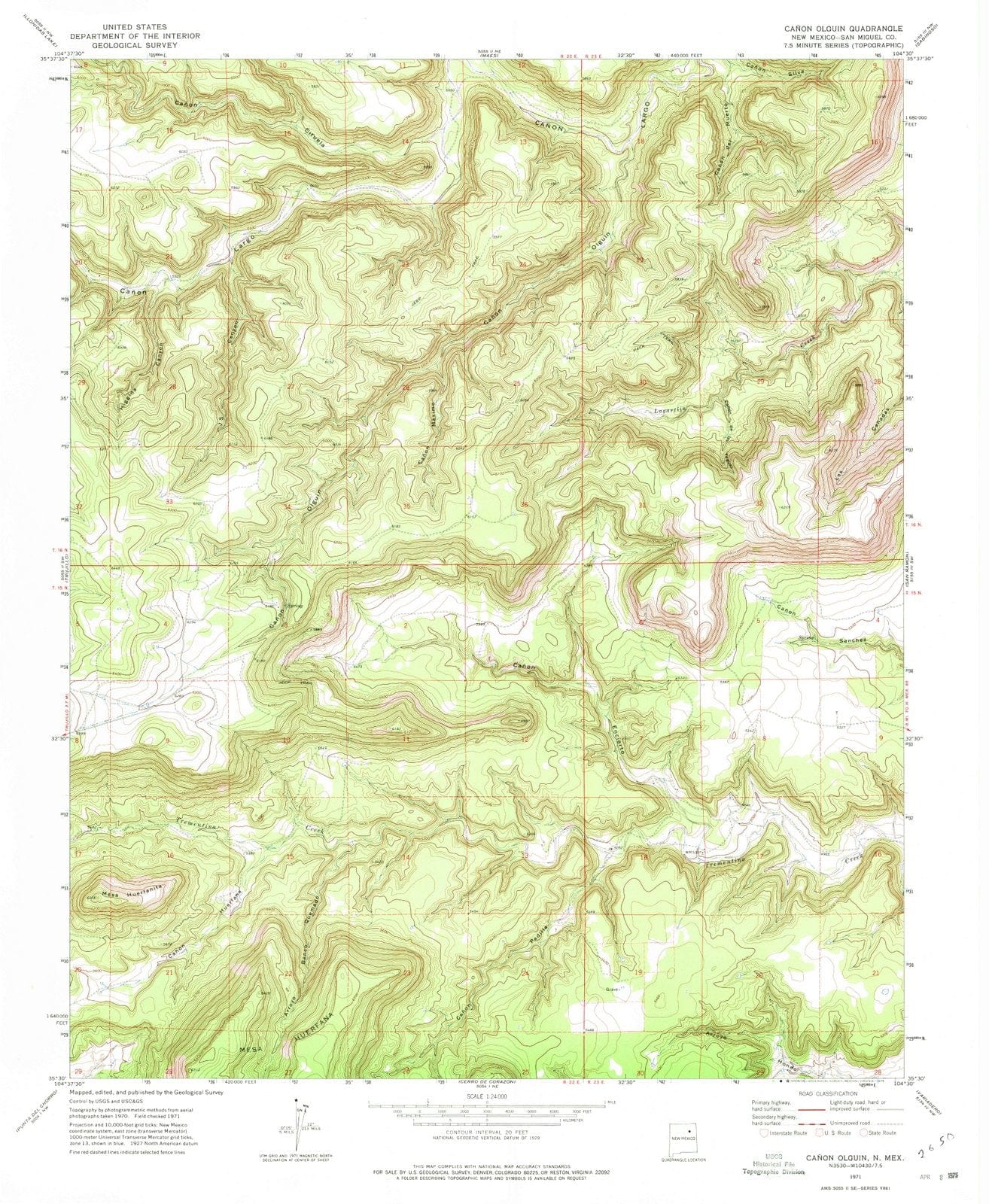 1971 Canon Olguin, NM - New Mexico - USGS Topographic Map