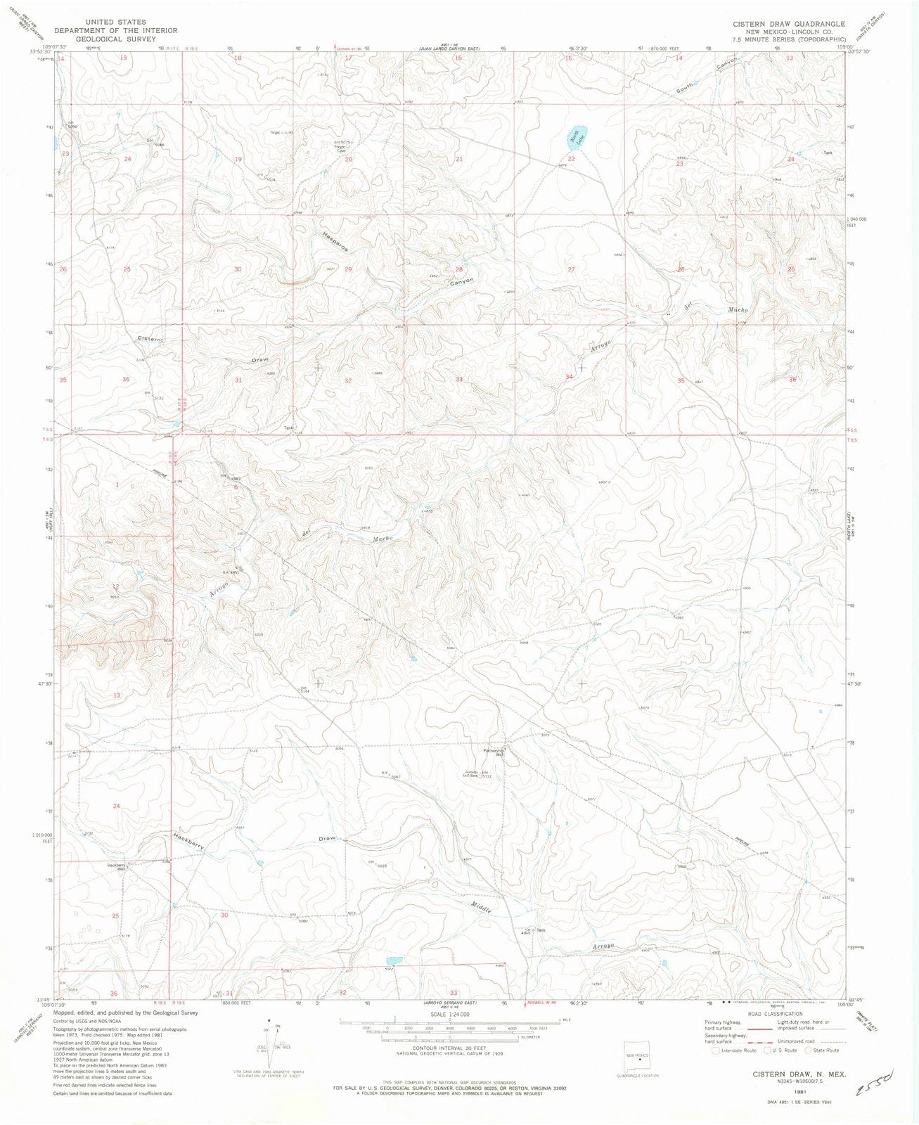 1981 Cisternraw, NM - New Mexico - USGS Topographic Map