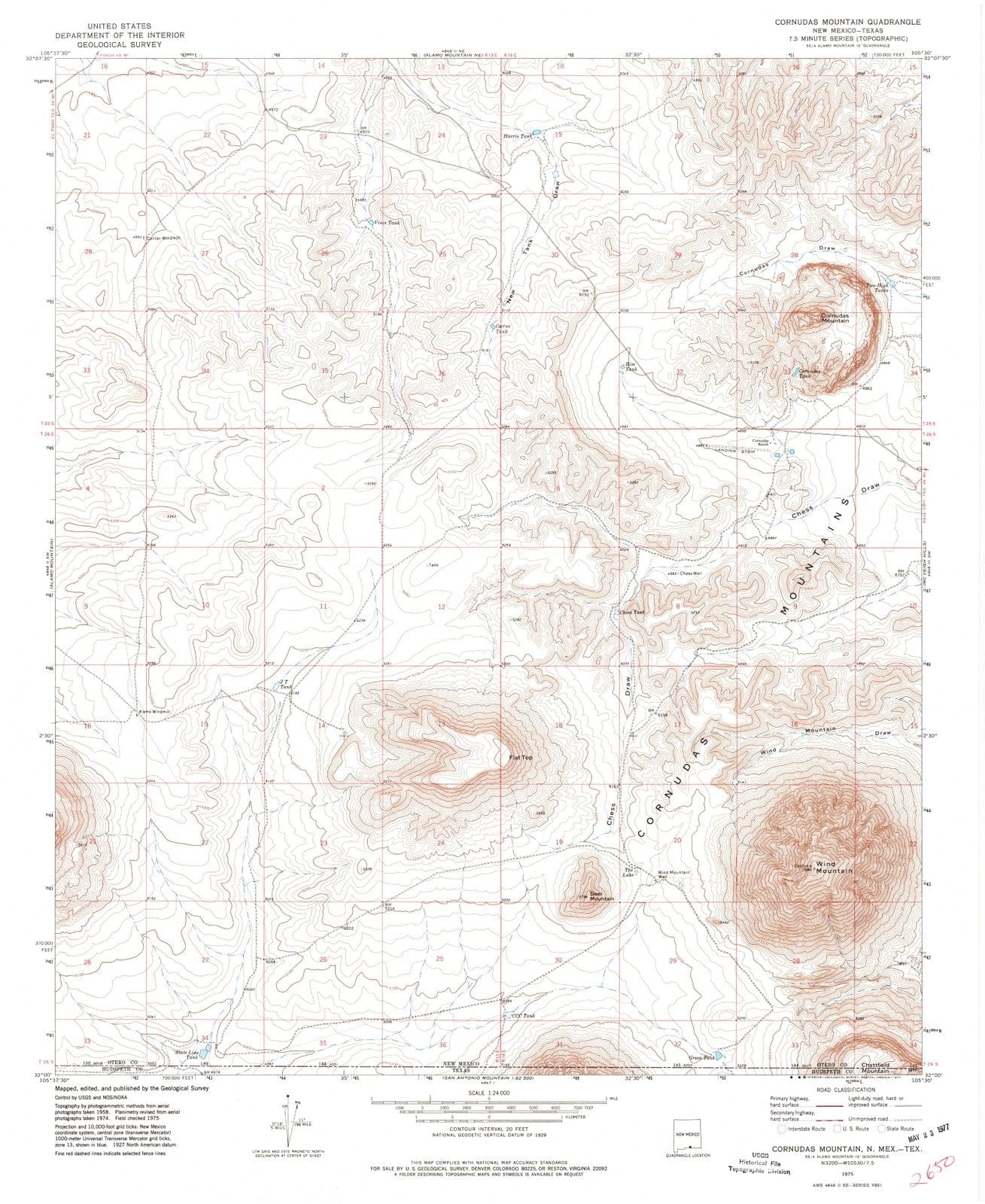1975 Cornudas Mountain, NM - New Mexico - USGS Topographic Map