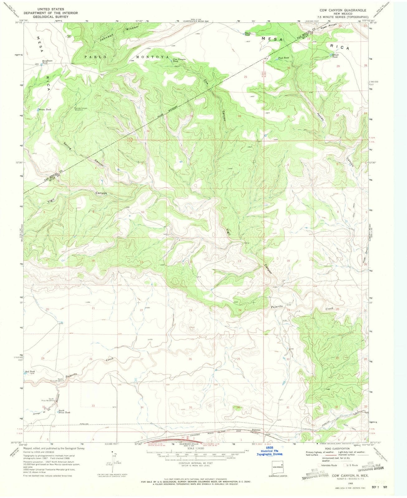 1968 Cow Canyon, NM - New Mexico - USGS Topographic Map
