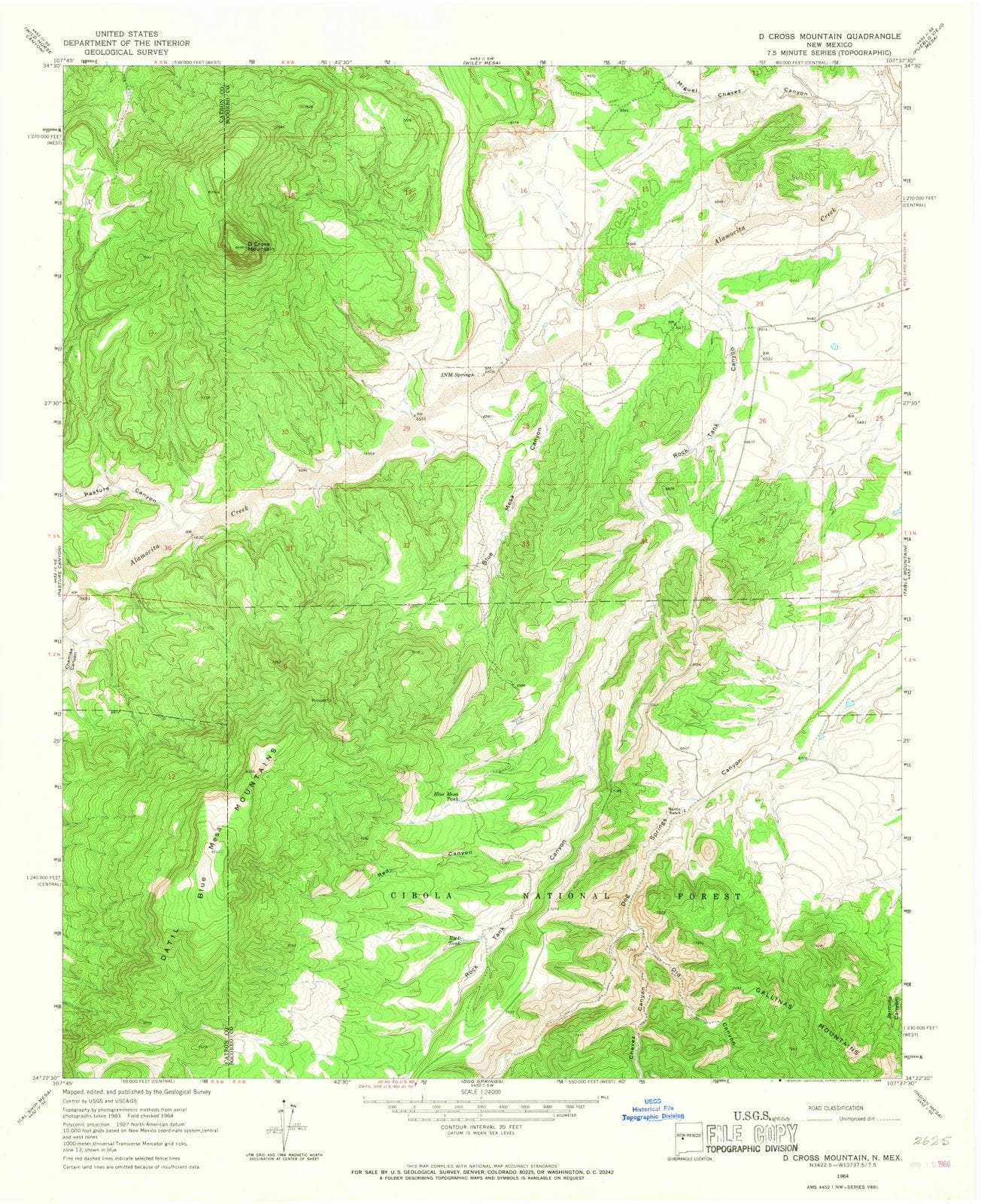 1964 D Cross Mountain, NM - New Mexico - USGS Topographic Map