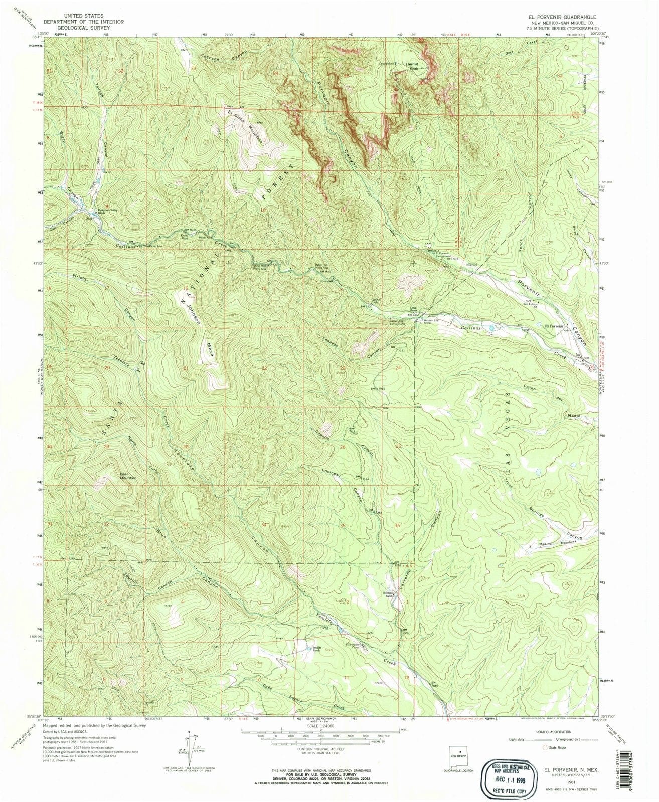 1961 El Porvenir, NM - New Mexico - USGS Topographic Map