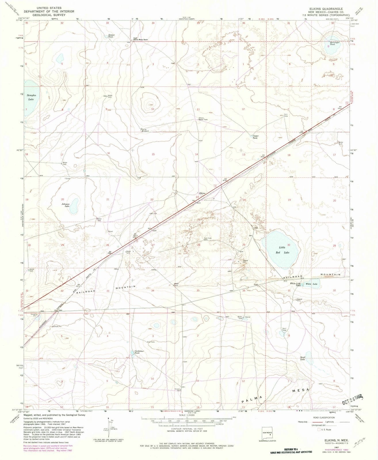 1967 Elkins, NM - New Mexico - USGS Topographic Map
