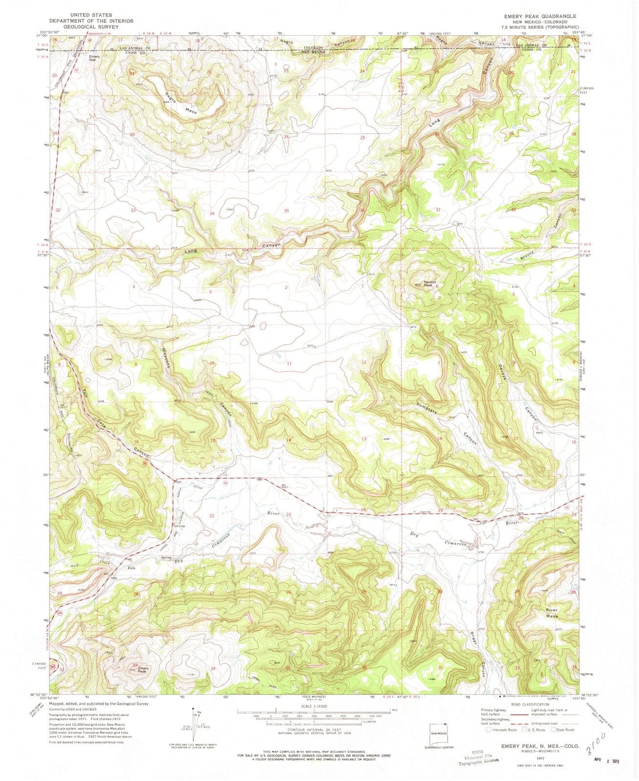 1972 Emery Peak, NM - New Mexico - USGS Topographic Map