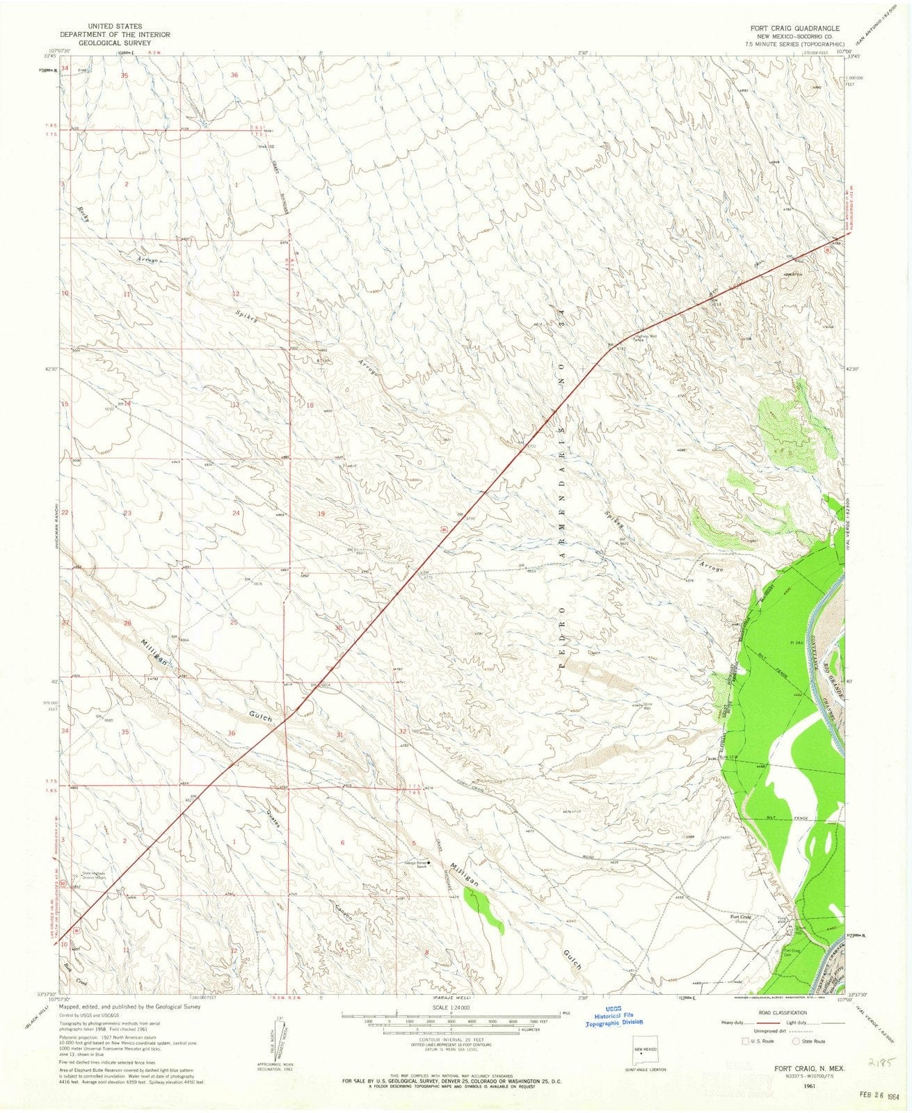 1961 Fort Craig, NM - New Mexico - USGS Topographic Map