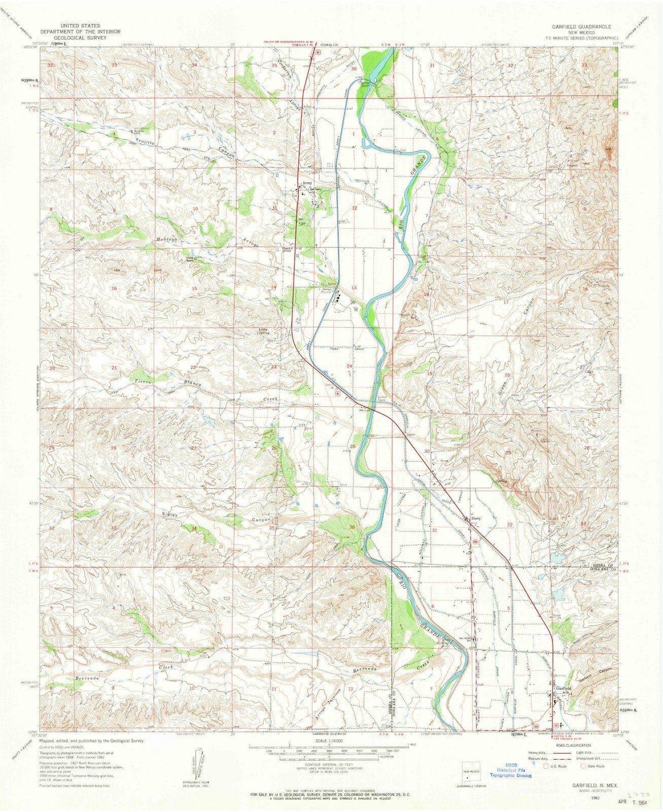 1961 Garfield, NM - New Mexico - USGS Topographic Map
