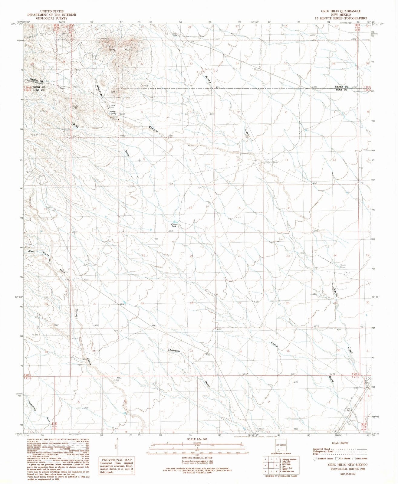 1989 Greg Hills, NM - New Mexico - USGS Topographic Map