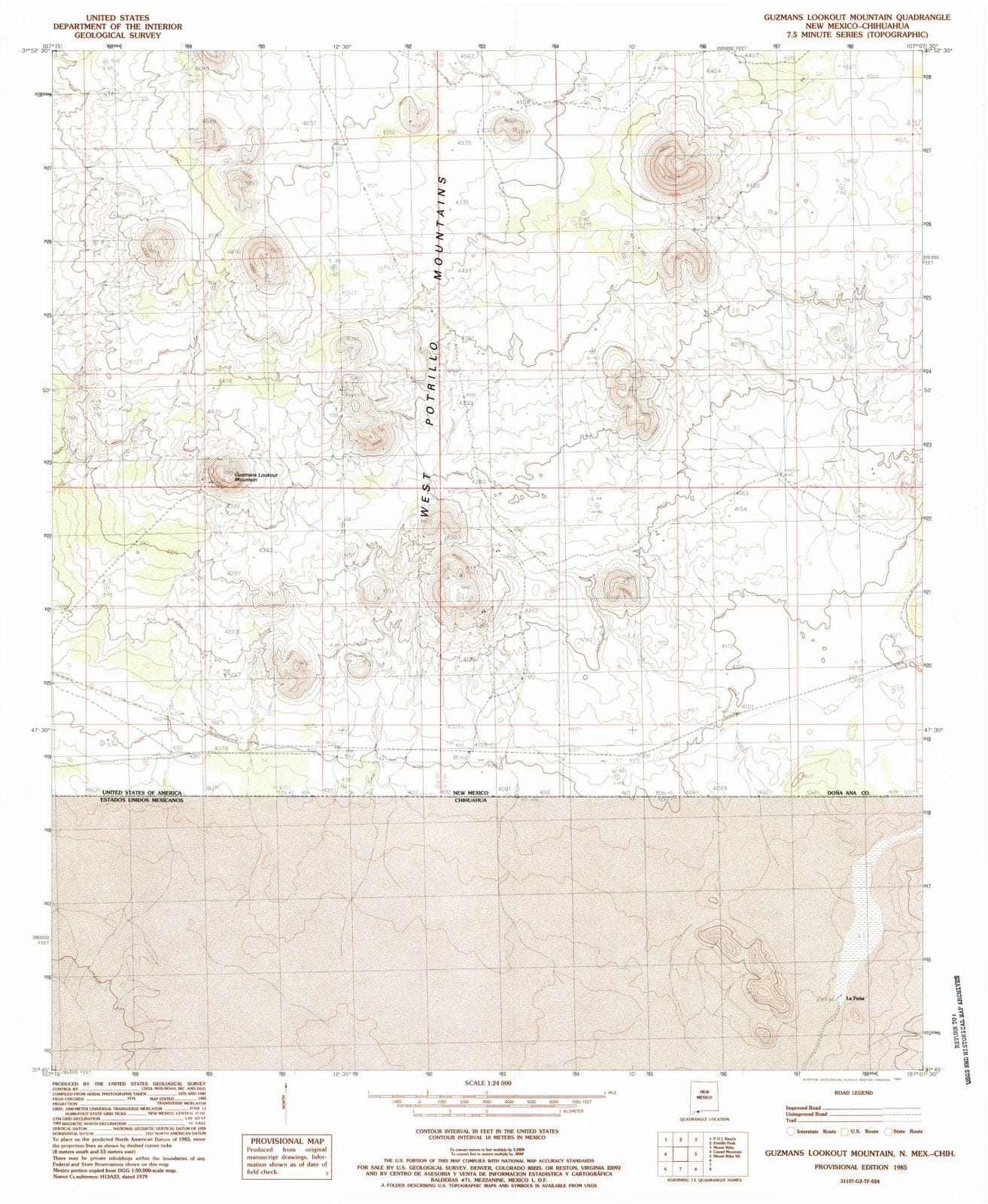 1985 Guzmans Lookout Mountain, NM - New Mexico - USGS Topographic Map