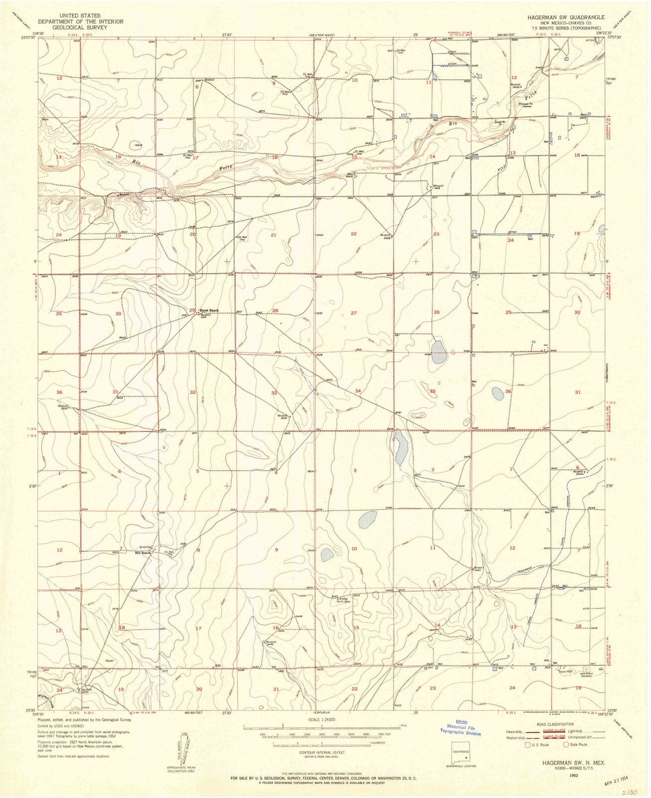 1952 Hagerman, NM - New Mexico - USGS Topographic Map