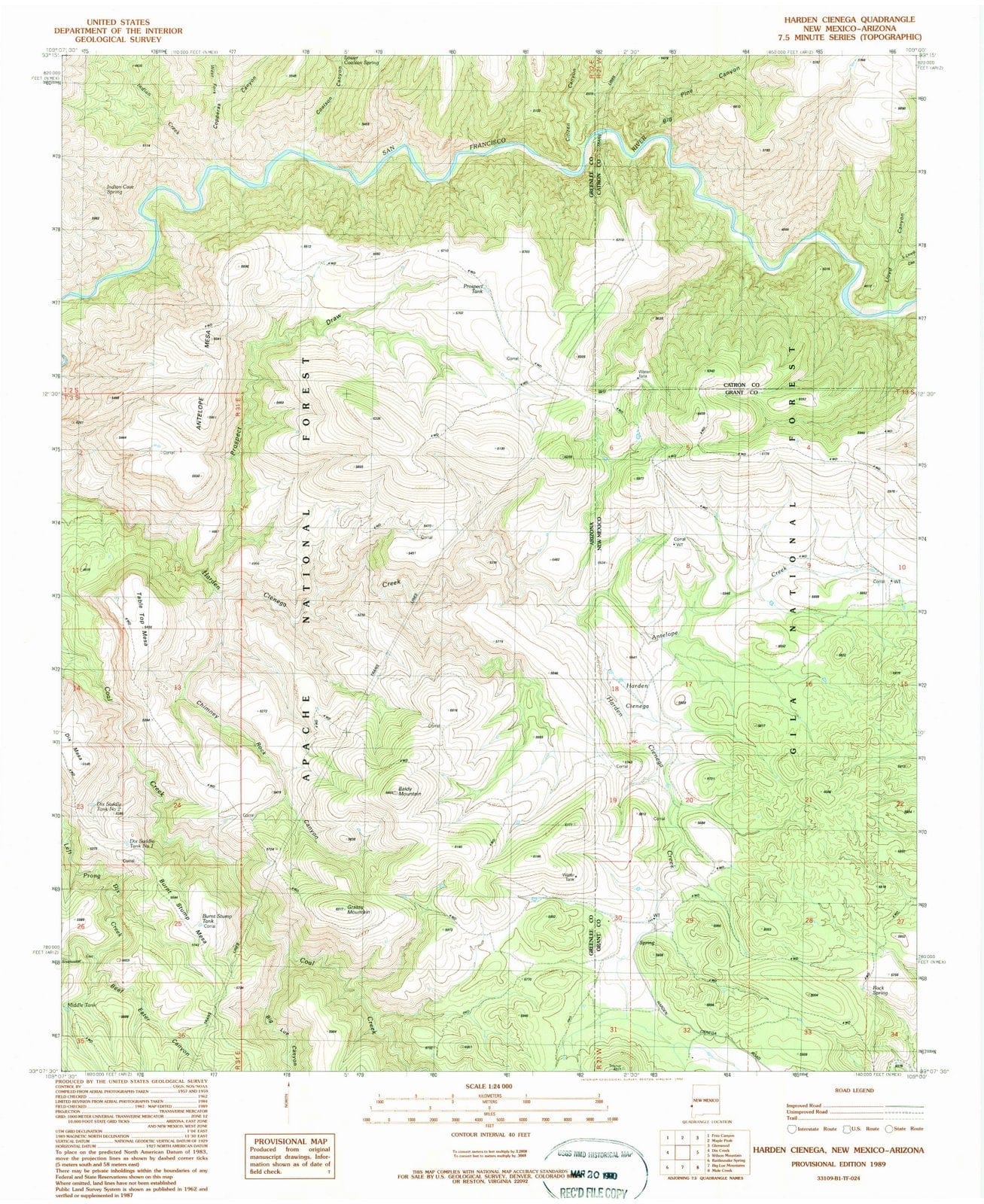 1989 Harden Cienega, NM - New Mexico - USGS Topographic Map