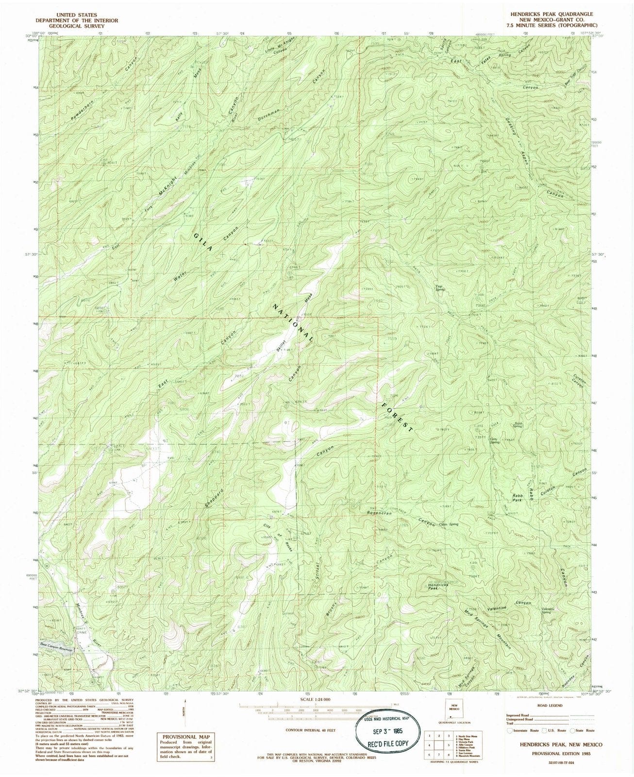 1985 Hendricks Peak, NM - New Mexico - USGS Topographic Map