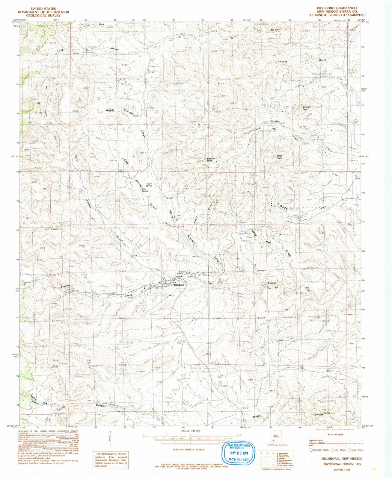 1985 Hillsboro, NM - New Mexico - USGS Topographic Map