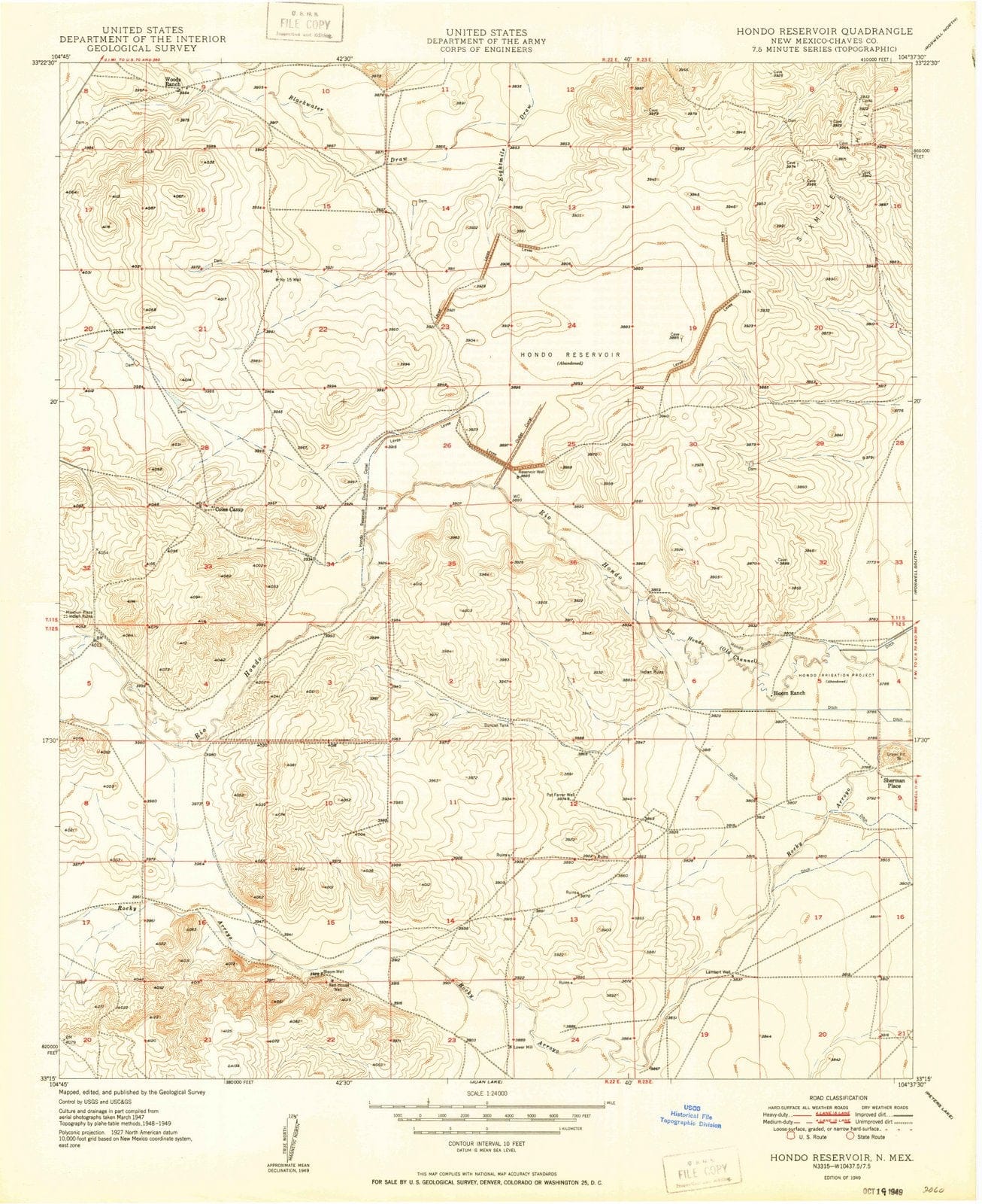 1949 Hondo Reservoir, NM - New Mexico - USGS Topographic Map
