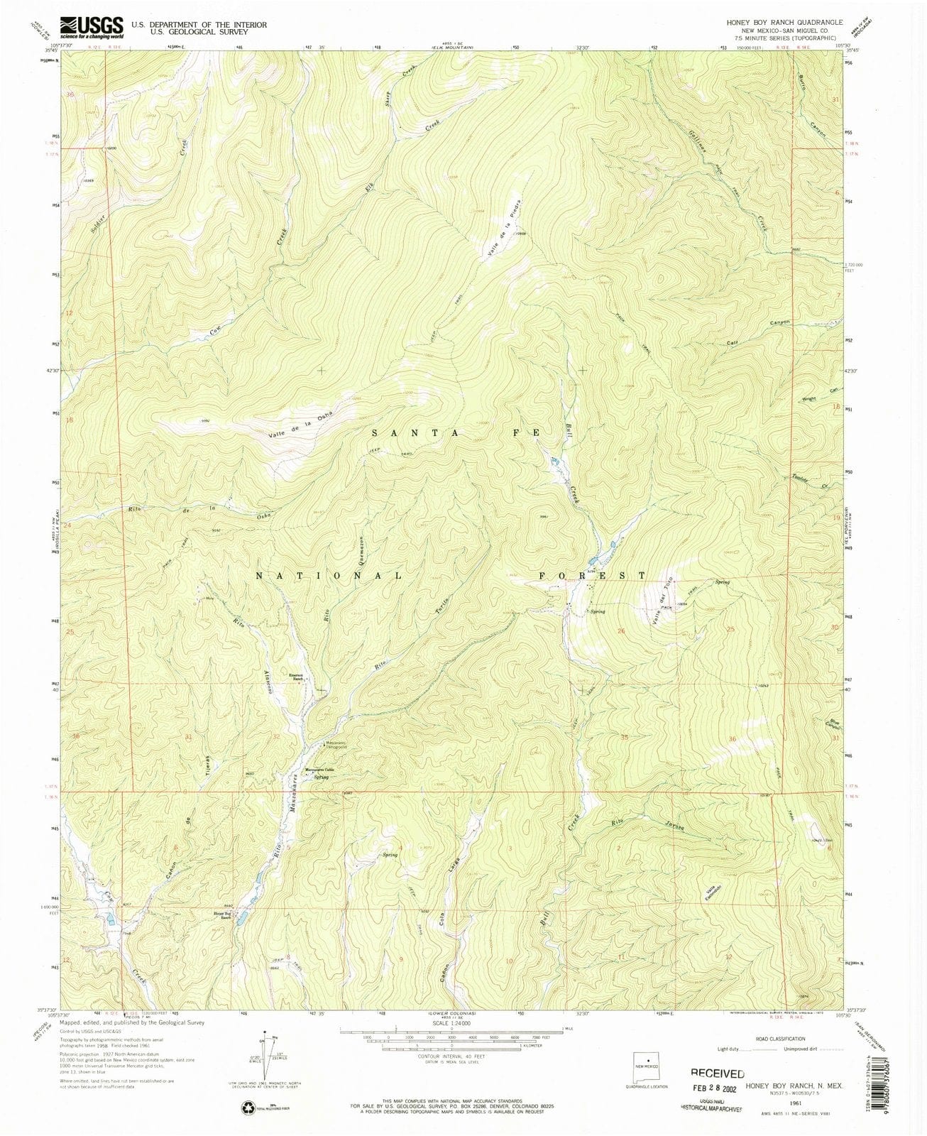 1961 Honey Boy Ranch, NM - New Mexico - USGS Topographic Map