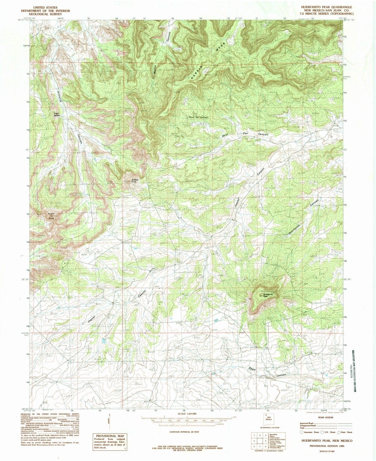 1985 Huerfanito Peak, NM - New Mexico - USGS Topographic Map