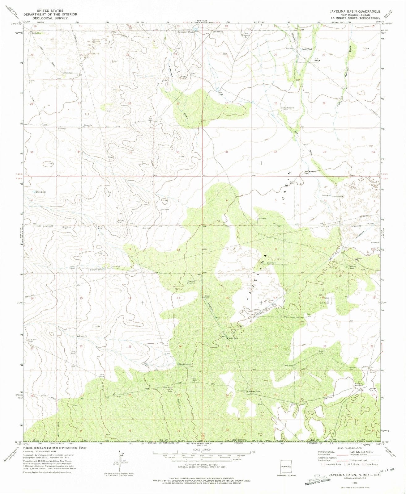 1973 Javelina Basin, NM - New Mexico - USGS Topographic Map