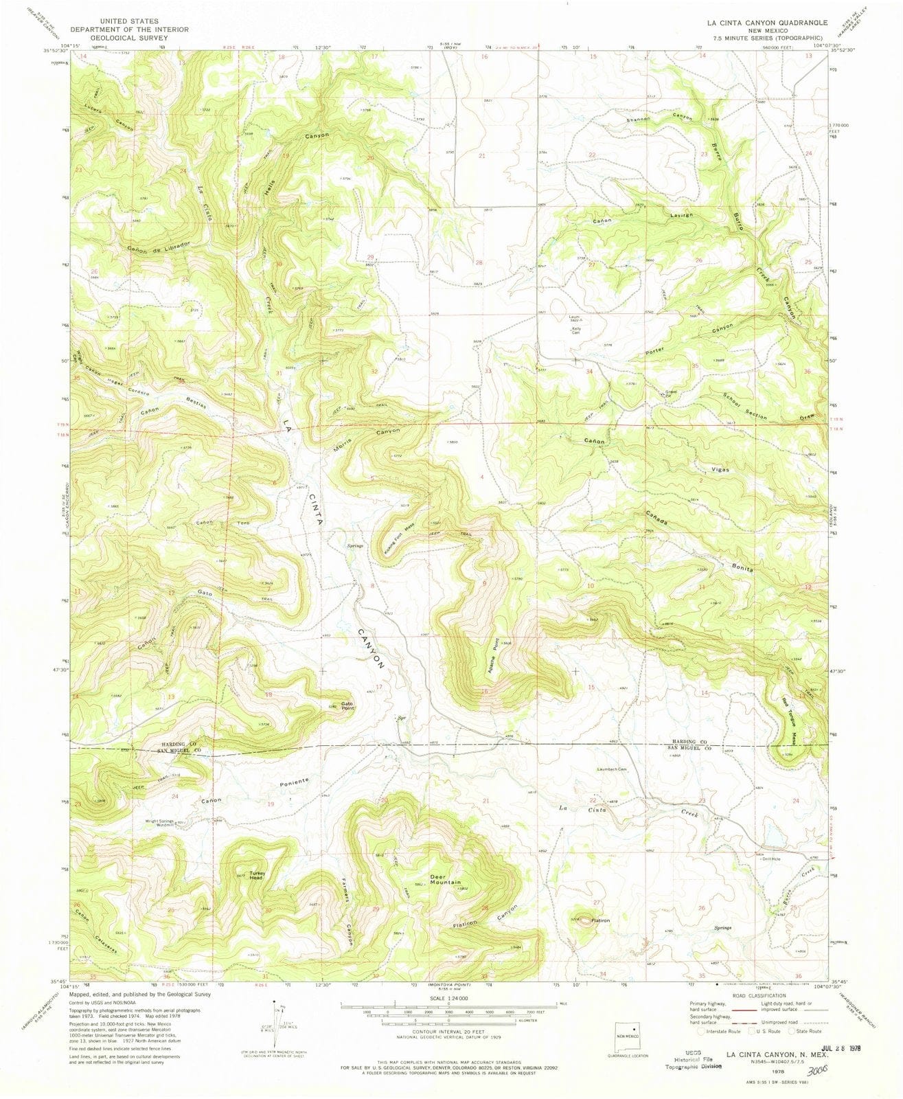 1978 La Cinta Canyon, NM - New Mexico - USGS Topographic Map