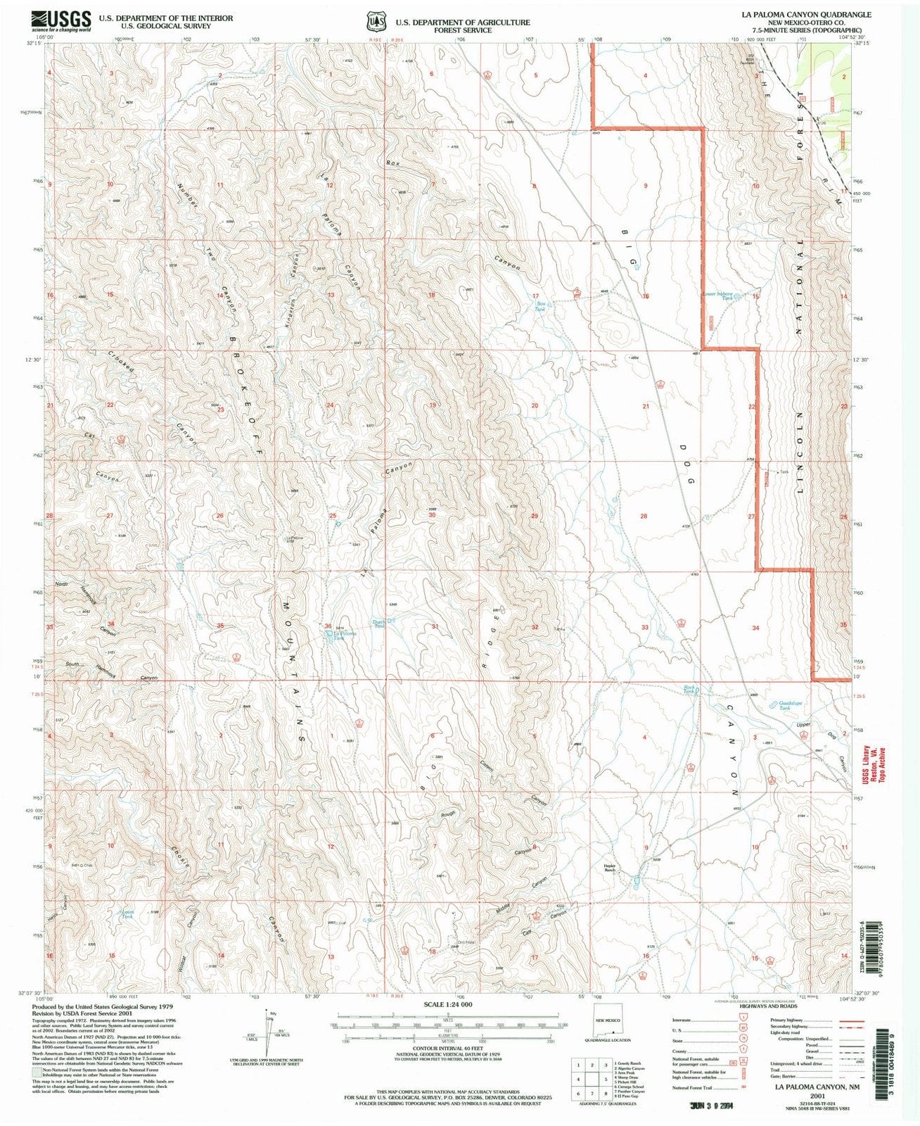 2001 La Paloma Canyon, NM - New Mexico - USGS Topographic Map