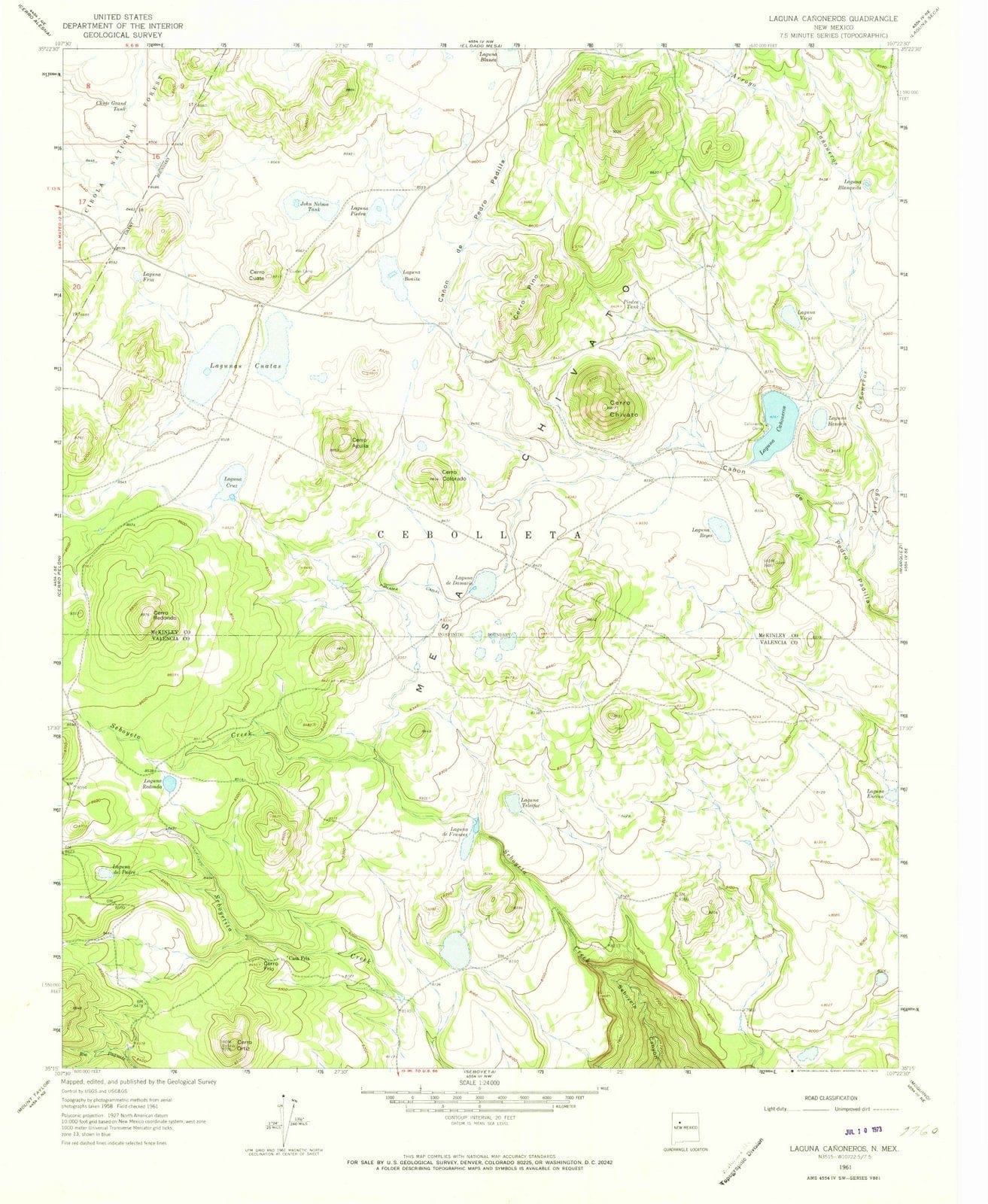 1961 Laguna Canoneros, NM - New Mexico - USGS Topographic Map