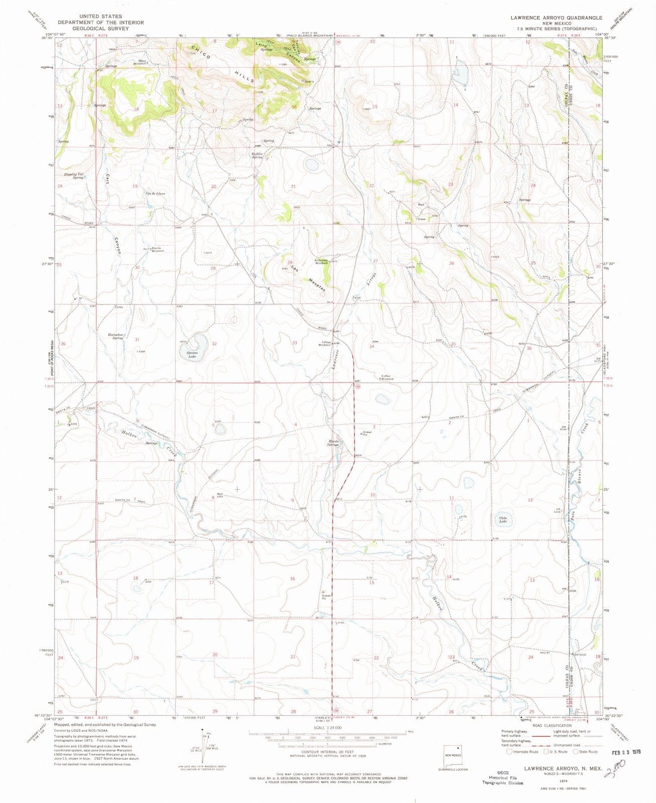 1974 Lawrence Arroyo, NM - New Mexico - USGS Topographic Map